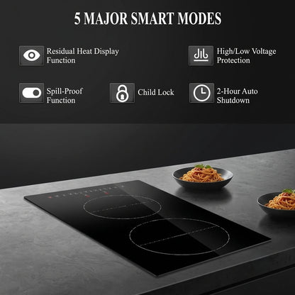 12-Inch Built-In Induction Cooktop 3000W - 2 Burners with Touch Control & Ceramic Glass