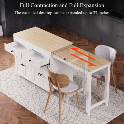 74-Inch Extendable Kitchen Island Cart with Storage & Dining Table