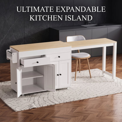 74-Inch Extendable Kitchen Island Cart with Storage & Dining Table