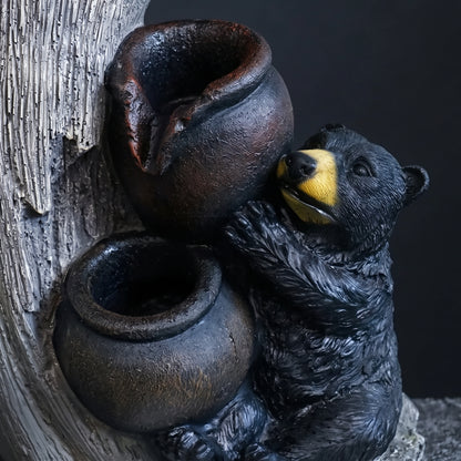 Black Bear Outdoor Water Fountain | 3-Tier Resin LED Garden Statue & Patio Decor