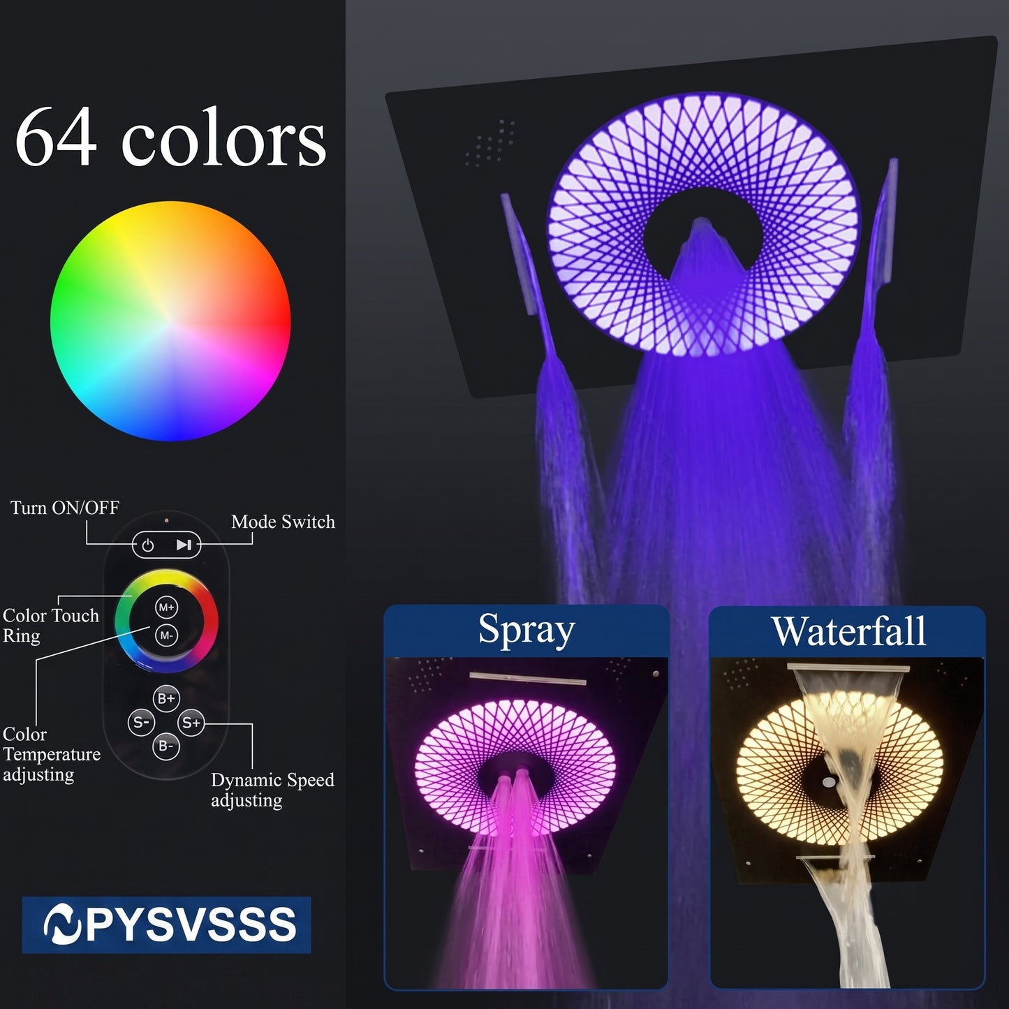 Luxury LED Rainfall Shower System with Body Jets