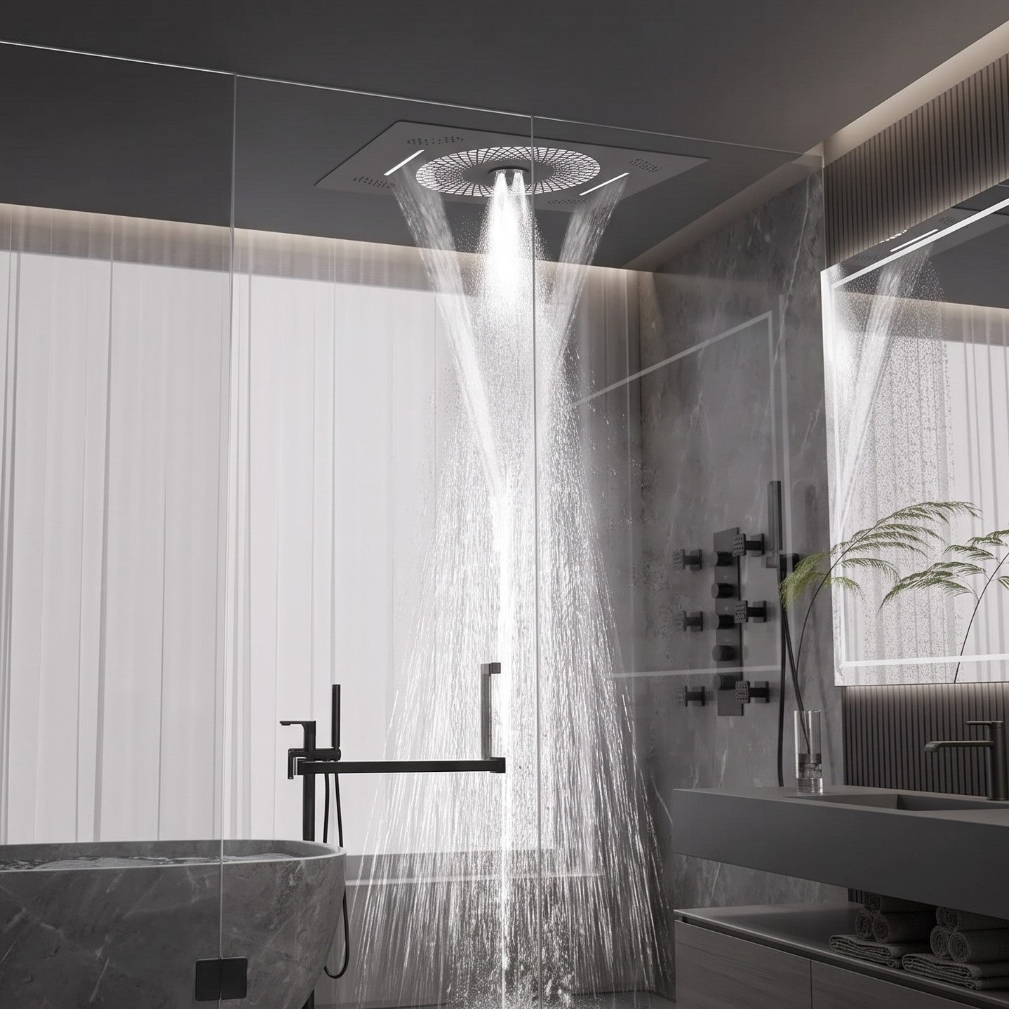 Luxury LED Rainfall Shower System with Body Jets