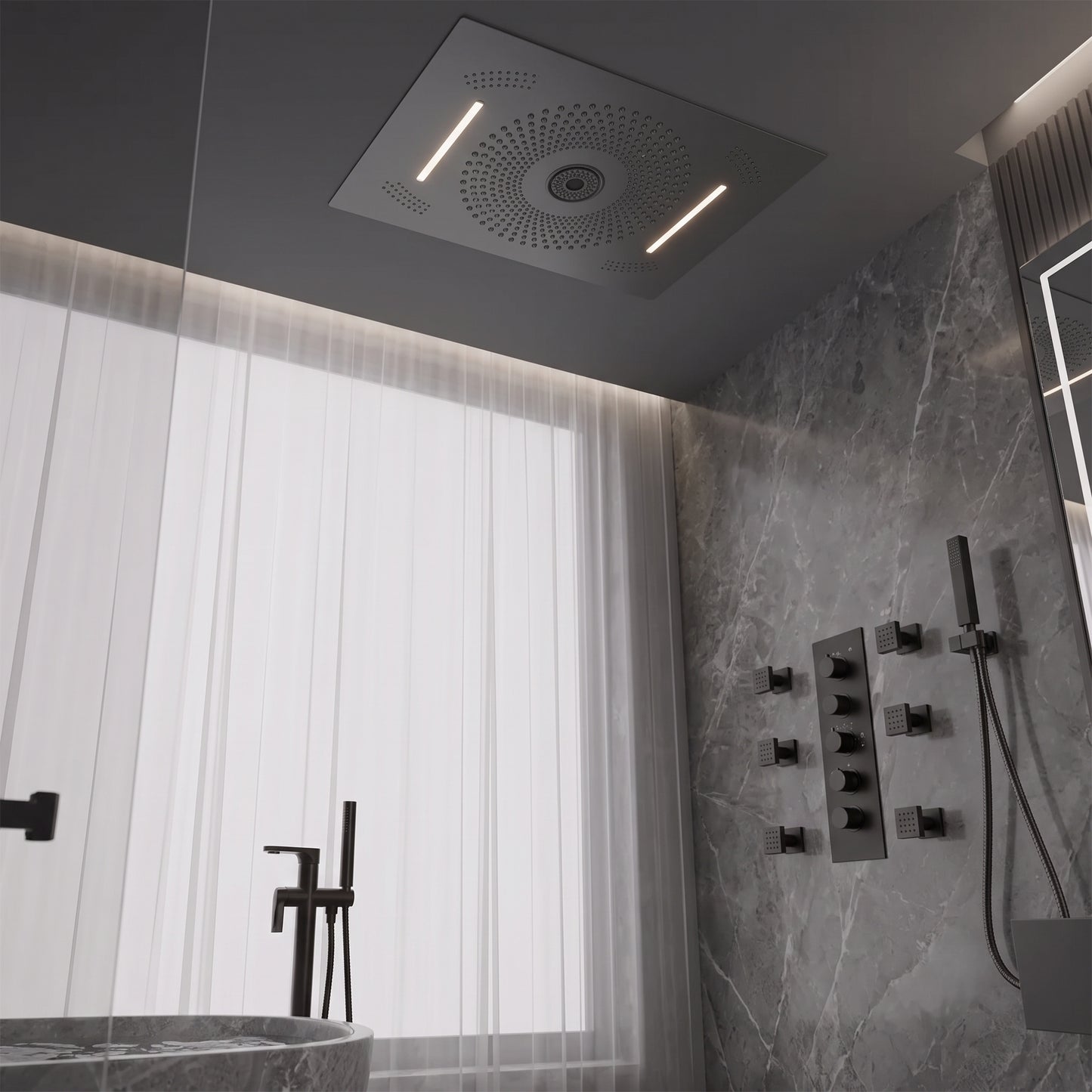 Luxury LED Rainfall Shower System with Body Jets