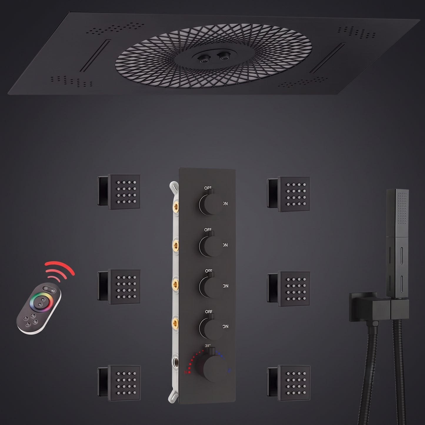 Luxury LED Rainfall Shower System with Body Jets