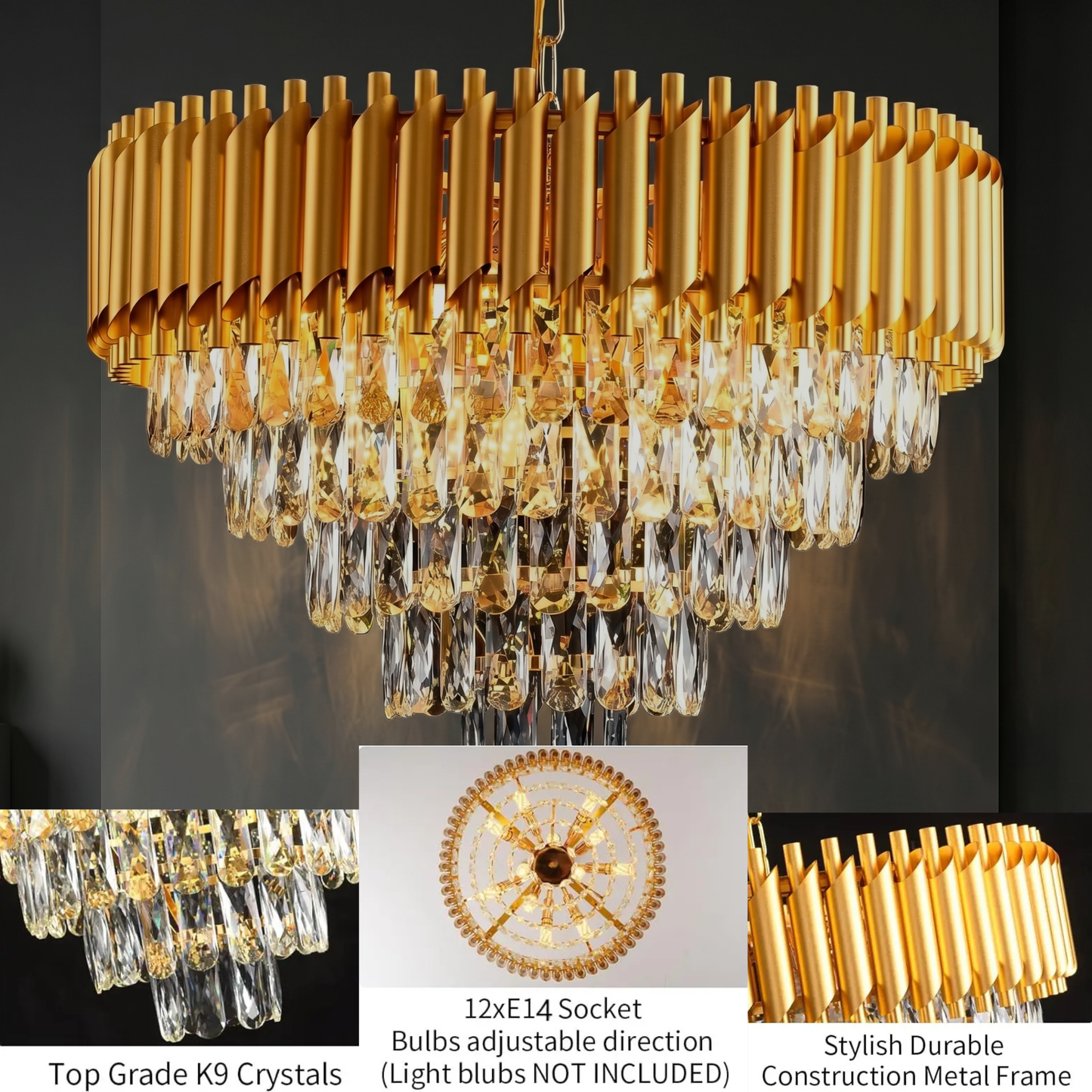Luxury Brass Tiered Clear Glass Droplet Ceiling Fixture for Elegant Interiors