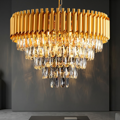 Luxury Brass Tiered Clear Glass Droplet Ceiling Fixture for Elegant Interiors