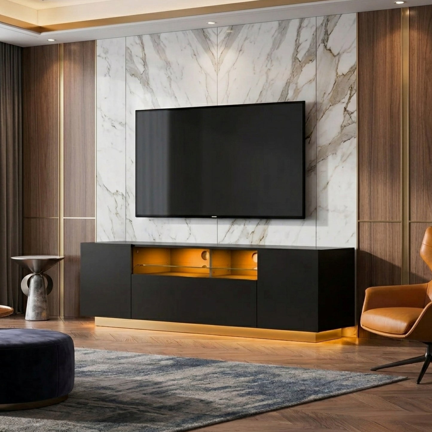 Minimalist Matte Black Entertainment Center For TVs up to 65 Inch