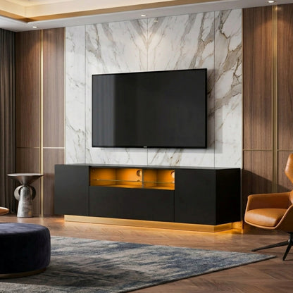 Minimalist Matte Black Entertainment Center For TVs up to 65 Inch