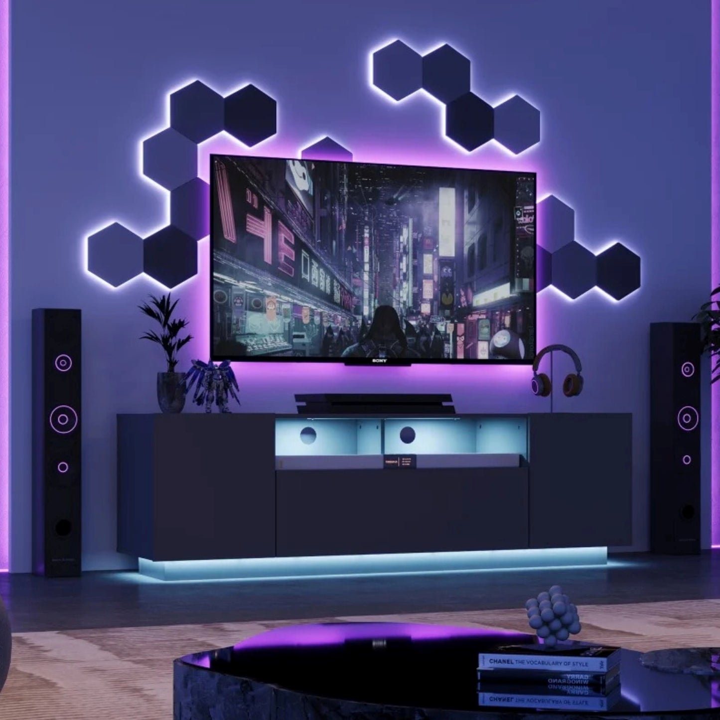 Minimalist Matte Black Entertainment Center For TVs up to 65 Inch