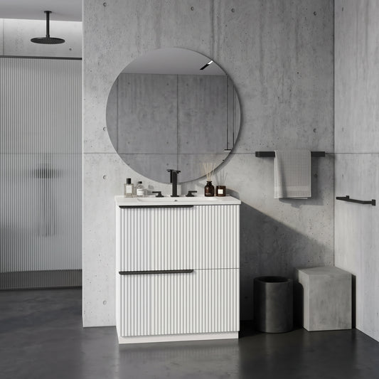 Minimalist Bathroom Vanity Cabinet With Ceramic Sink & Soft-Close Drawers