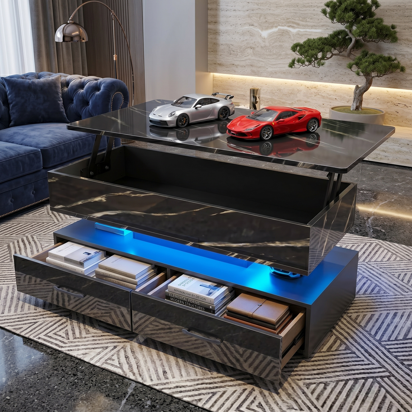 Modern 40" Marble Lift Top Coffee Table