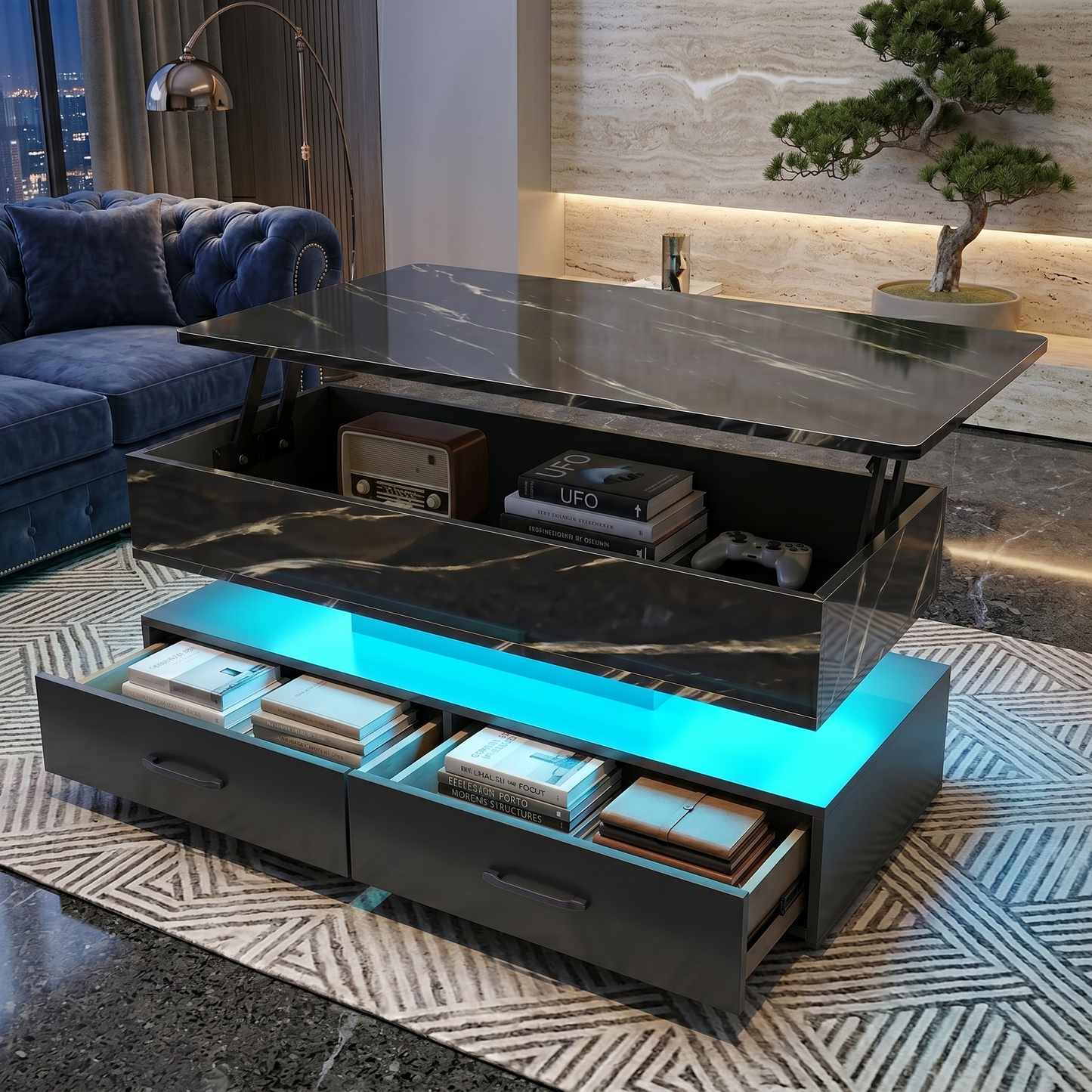Modern 40" Marble Lift Top Coffee Table