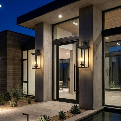 Modern Matte Black 22-Inch Waterproof Exterior Lantern Light Fixtures Set