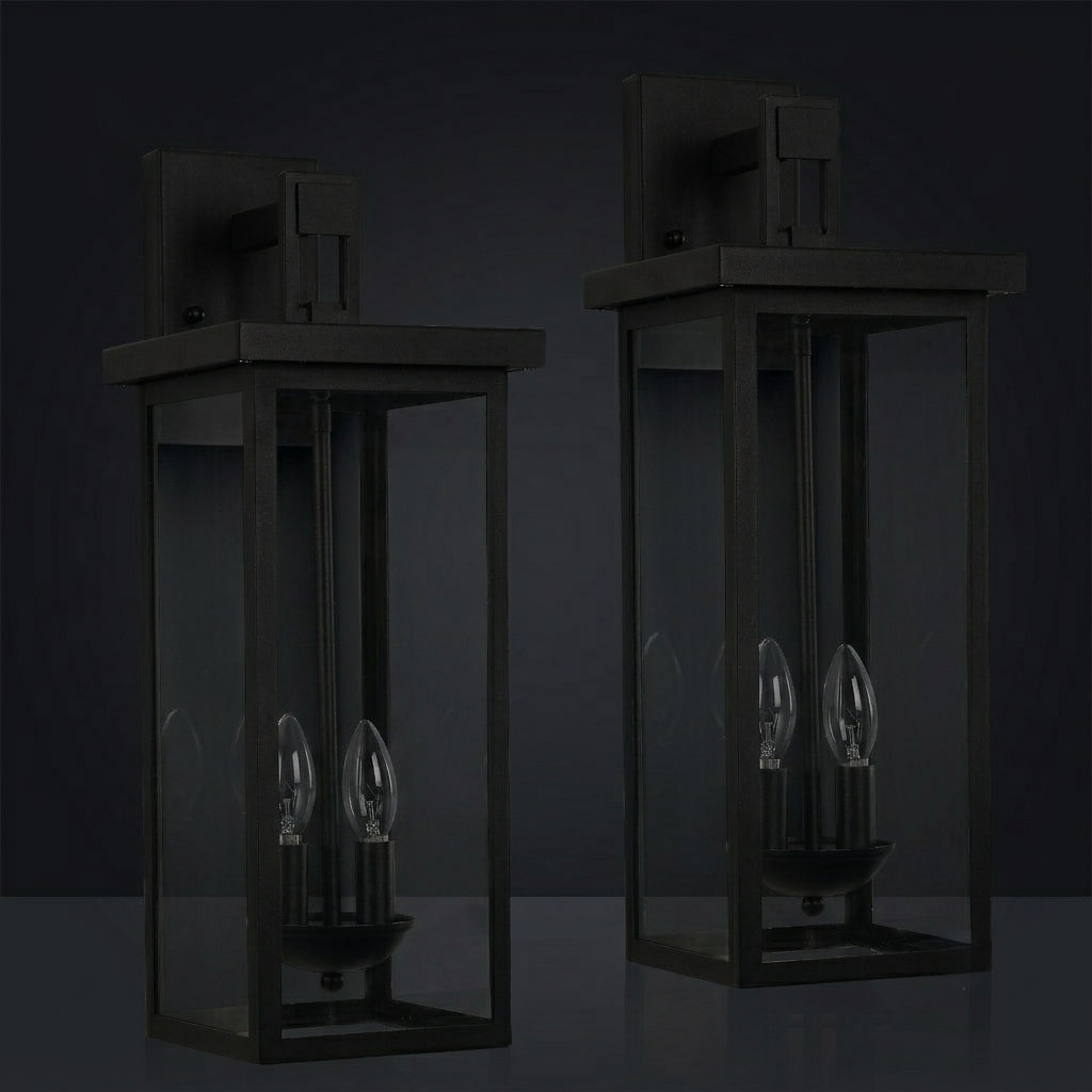 Modern Matte Black 22-Inch Waterproof Exterior Lantern Light Fixtures Set