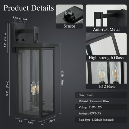 Modern Matte Black 22-Inch Waterproof Exterior Lantern Light Fixtures Set