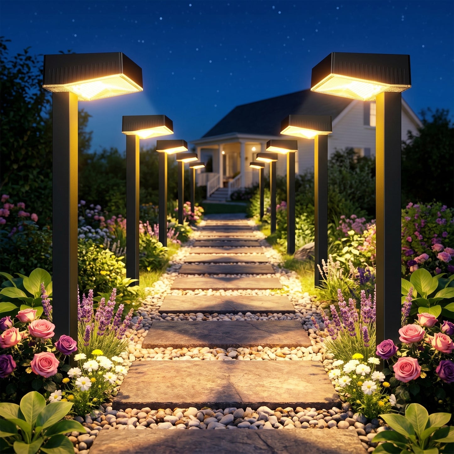 Modern Waterproof Solar Pathway Lights | Warm White LED Garden & Walkway Landscape Lighting
