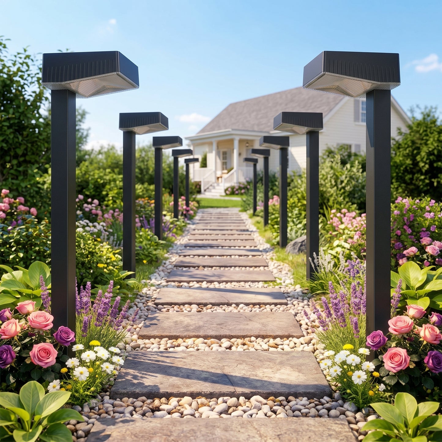Modern Waterproof Solar Pathway Lights | Warm White LED Garden & Walkway Landscape Lighting