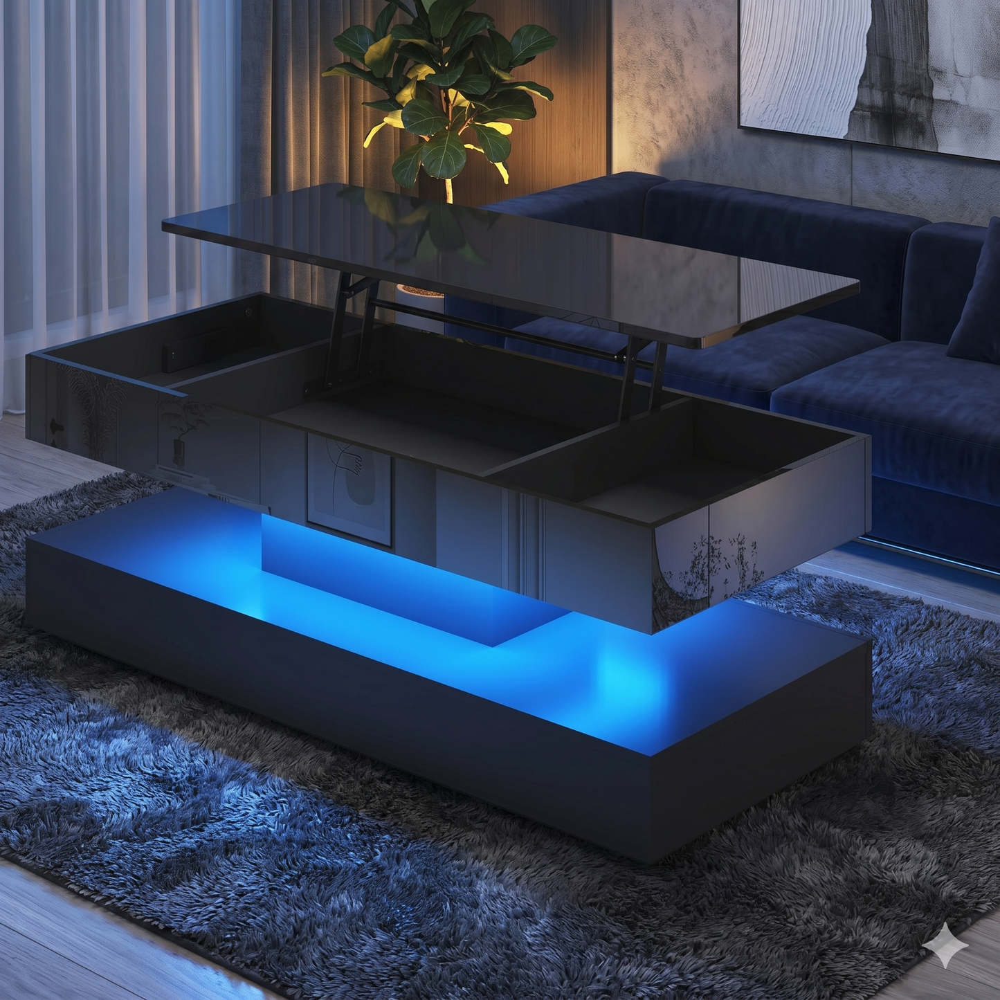 Modern 4-in-1 Lift-Top Coffee Table With Smart LED Storage Center And Integrated Charging Station