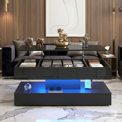 Modern 4-in-1 Lift-Top Coffee Table With Smart LED Storage Center And Integrated Charging Station