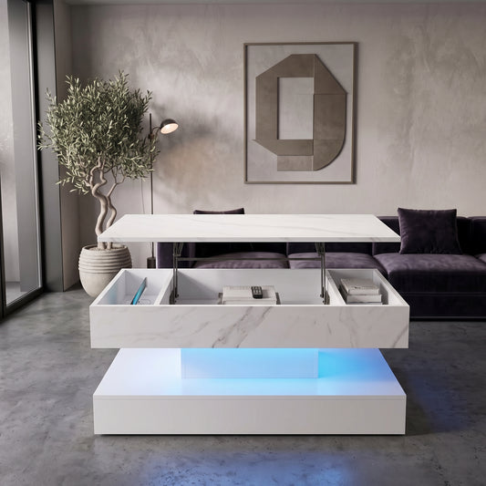 Modern 4-in-1 Lift-Top Coffee Table | Smart LED Storage Center | Integrated Charging Station