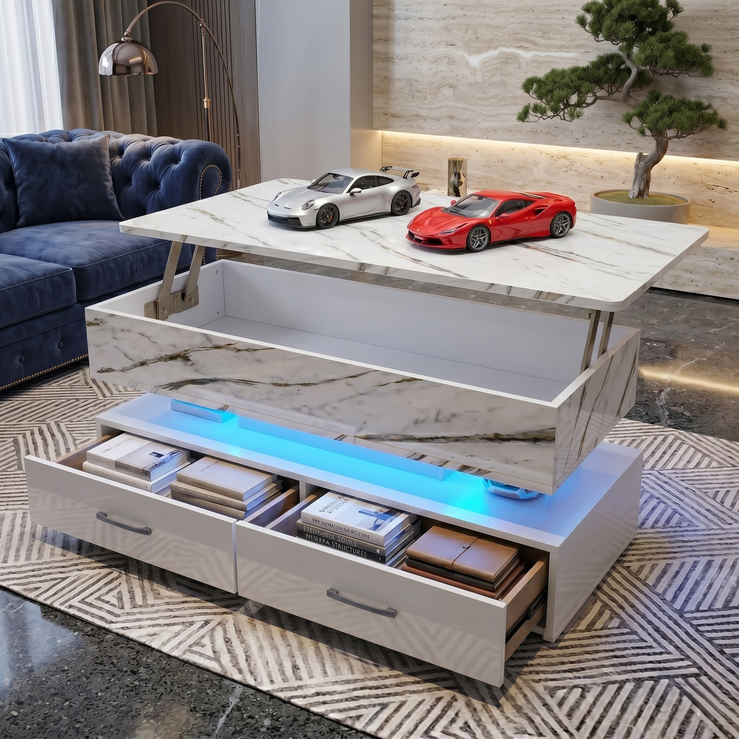 Modern 40" Marble Lift Top Coffee Table