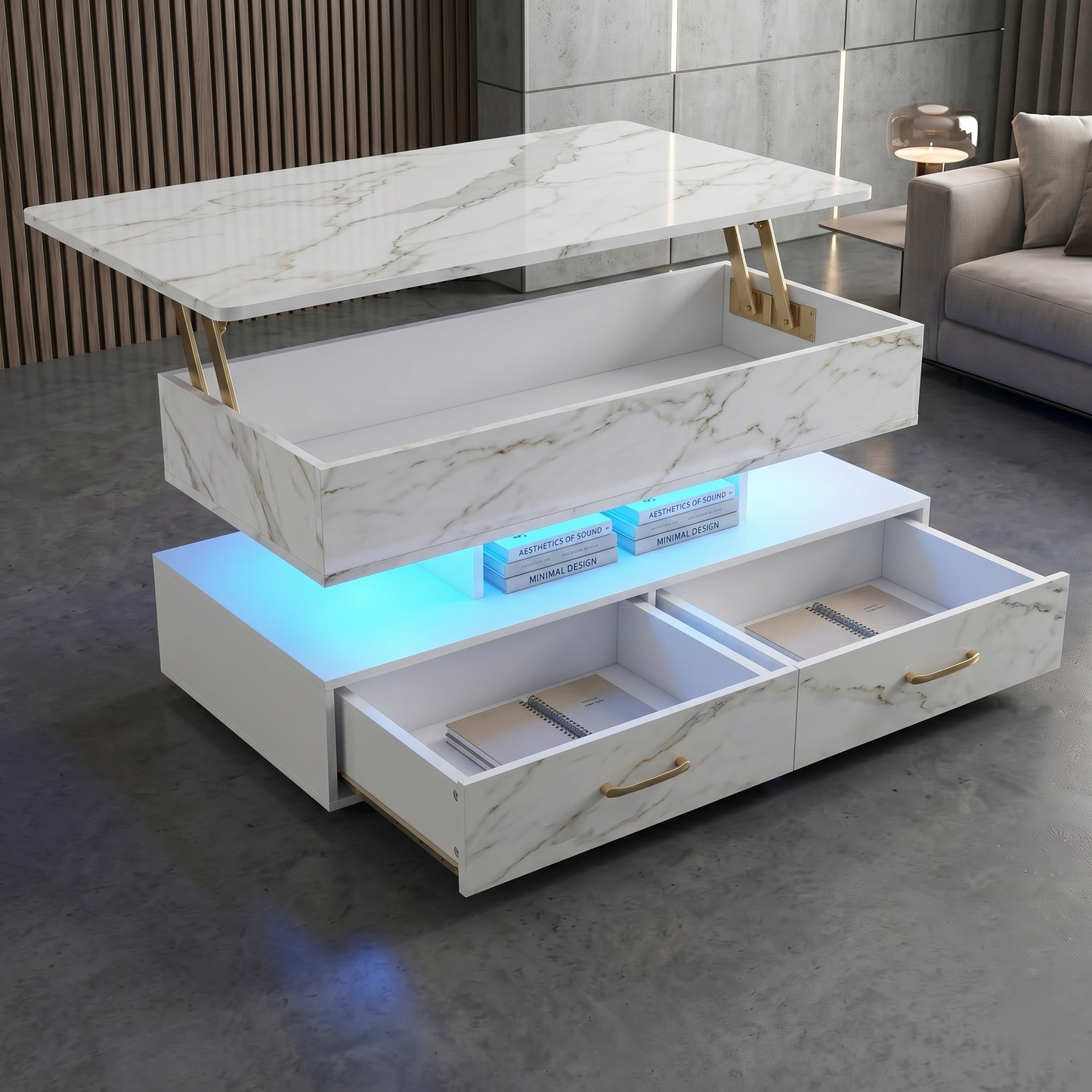 Modern 40" Marble Lift Top Coffee Table