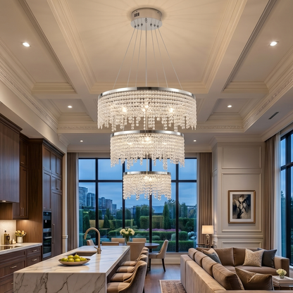 Modern Crystal Halo Chandelier - Dimmable Floating Pendant LED Luxury Ceiling Light