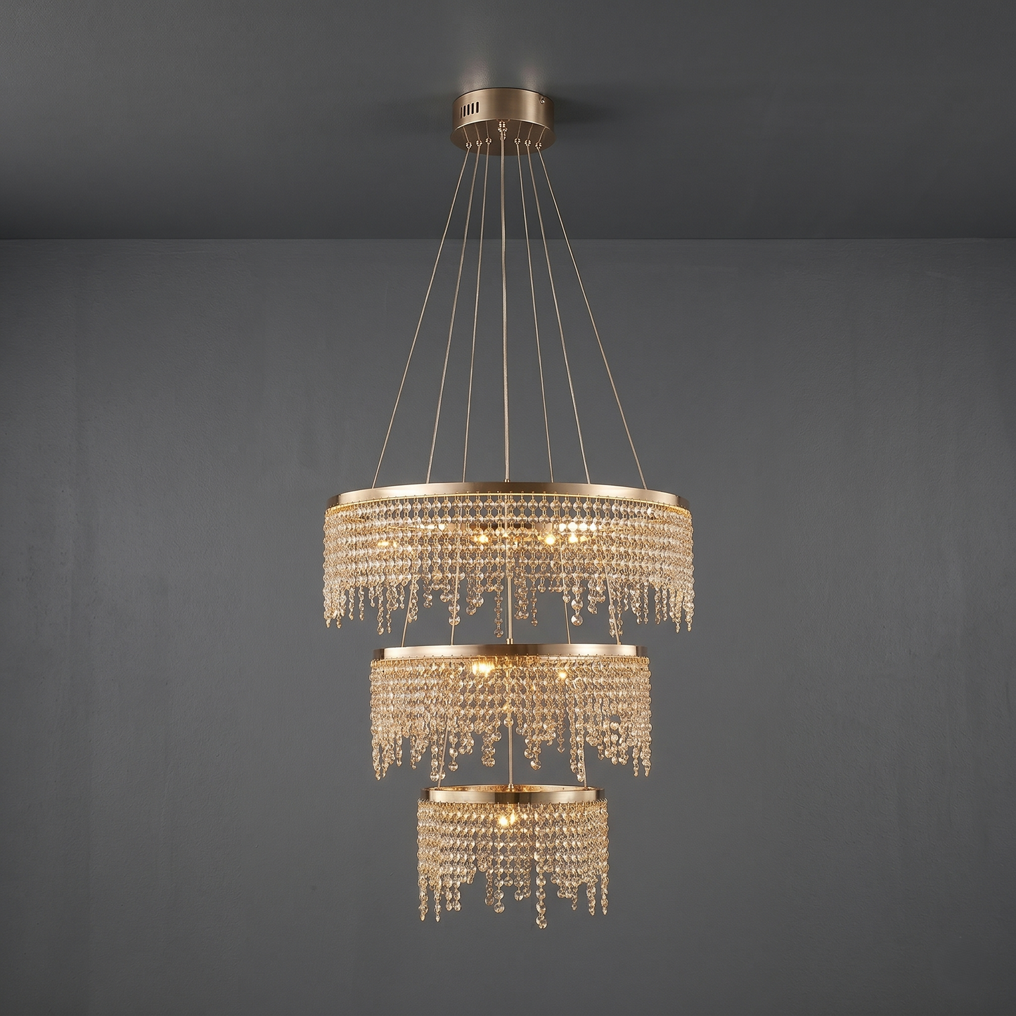 Modern Crystal Halo Chandelier - Dimmable Floating Pendant LED Luxury Ceiling Light