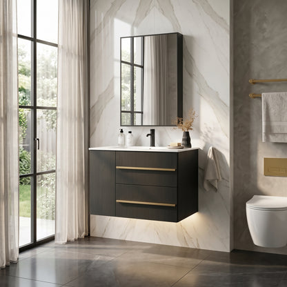 White Wall-Mounted Bathroom Vanity Cabinet With Ceramic Sink & 2 Soft-Close Drawers