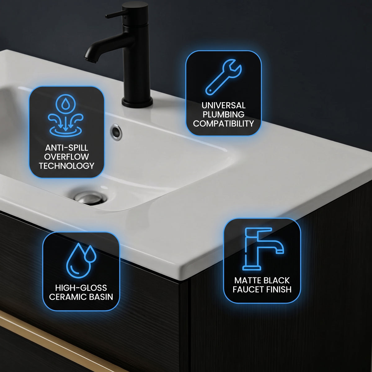 White Wall-Mounted Bathroom Vanity Cabinet With Ceramic Sink & 2 Soft-Close Drawers