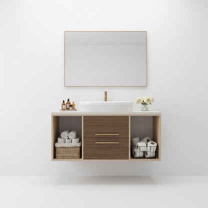Black Wall-Mounted Floating Bathroom Vanity With Fluted Oval Vessel Sink