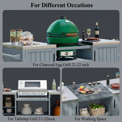 Gray Solid Wood Outdoor Kitchen Island & Grill Cart