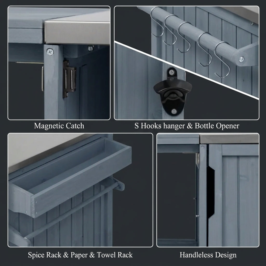 Gray Solid Wood Outdoor Kitchen Island & Grill Cart
