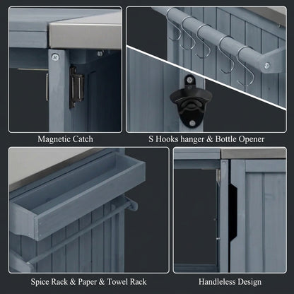 Gray Solid Wood Outdoor Kitchen Island & Grill Cart