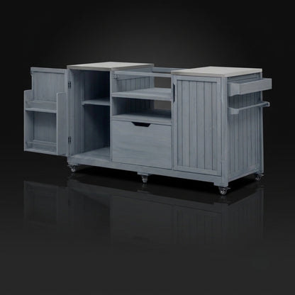 Gray Solid Wood Outdoor Kitchen Island & Grill Cart