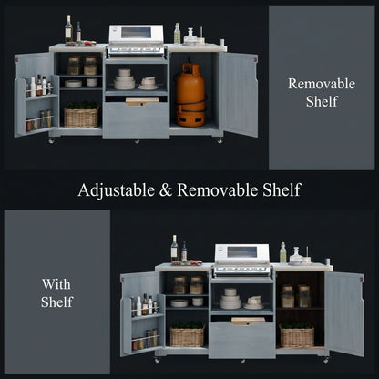 Gray Solid Wood Outdoor Kitchen Island & Grill Cart