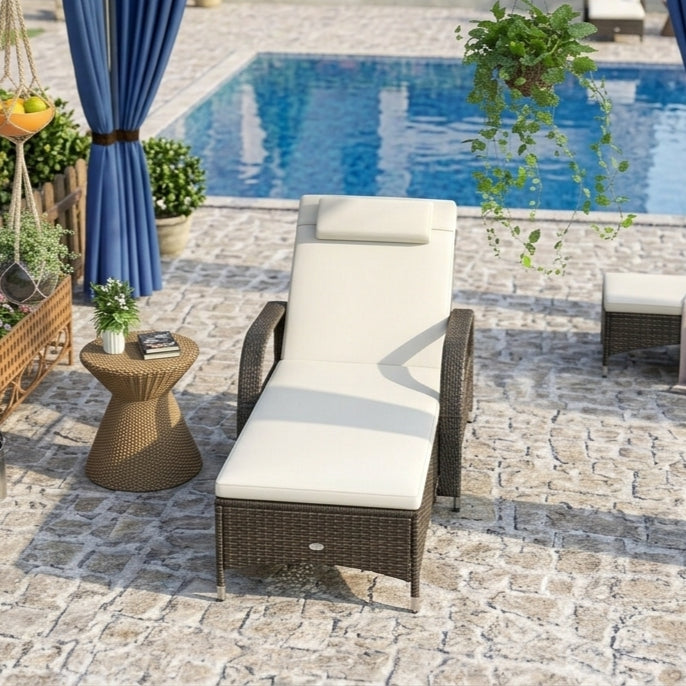 Multi-Position Outdoor Sun Chaise Recliner with Rolling Base & Plush Neck Pillow