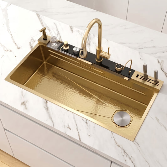 Multifunctional Stainless Steel Kitchen Sink with Waterfall Faucet & Digital Display