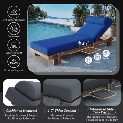 Outdoor Reclining Timber Sun Bed with Slide-Out Tray & Plush Cushion