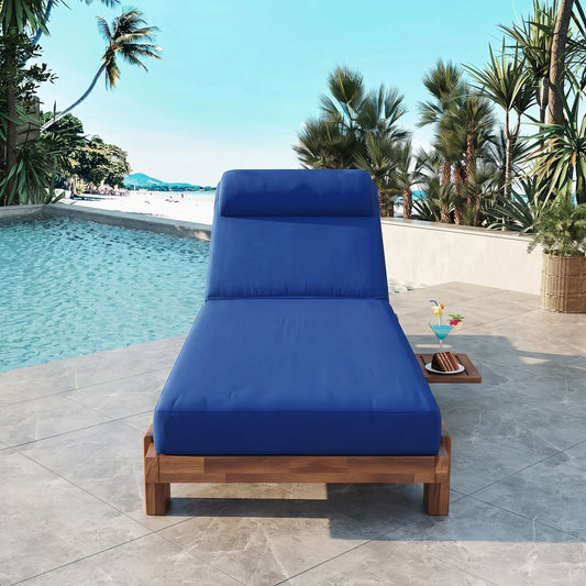 Outdoor Reclining Timber Sun Bed with Slide-Out Tray & Plush Cushion