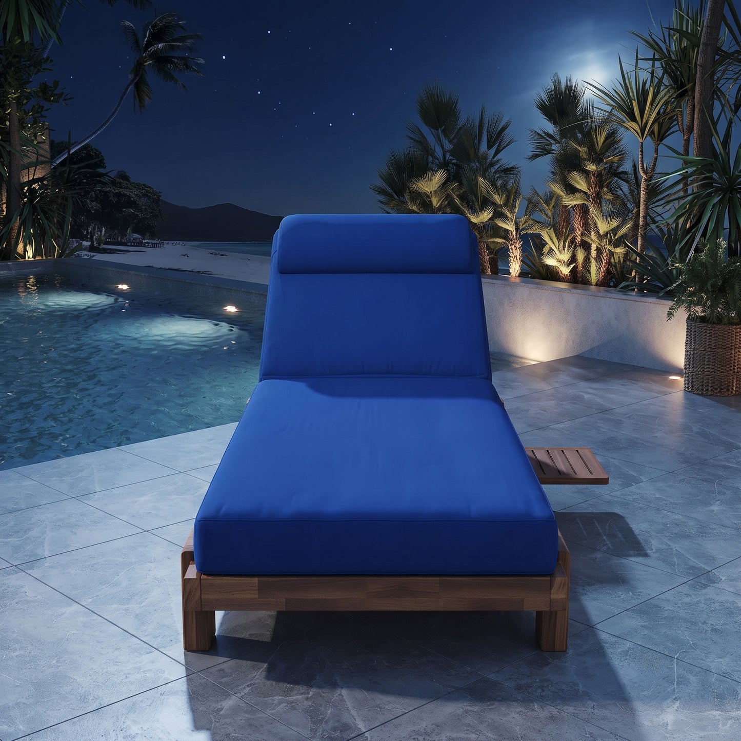 Outdoor Reclining Timber Sun Bed with Slide-Out Tray & Plush Cushion