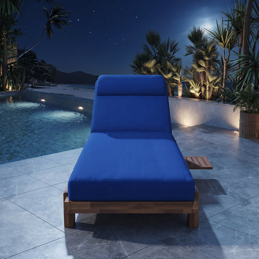 Outdoor Reclining Timber Sun Bed with Slide-Out Tray & Plush Cushion