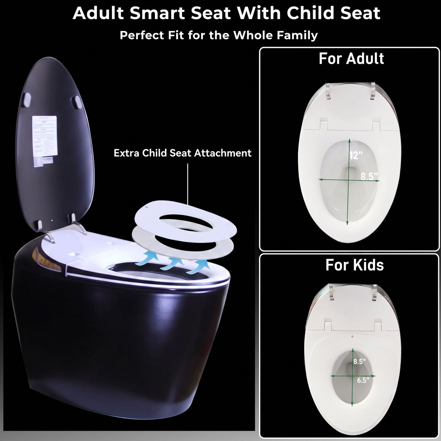 Smart Oval Shaped Bidet Toilet | Auto Open/Flush, 3-Level Heated Seat, Self-Cleaning Nozzle