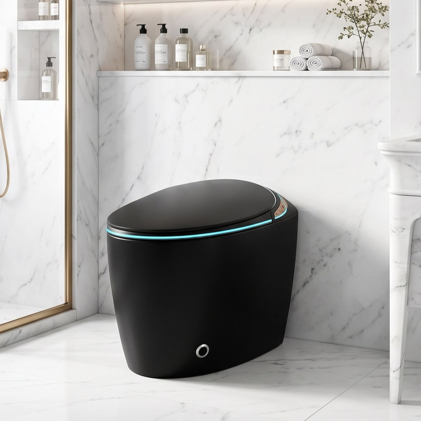 Smart Oval Shaped Bidet Toilet | Auto Open/Flush, 3-Level Heated Seat, Self-Cleaning Nozzle
