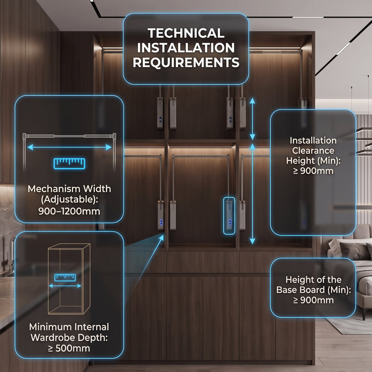 Smart Electric Wardrobe Lift | Motorized Pull-Down Closet Rod | Æltera