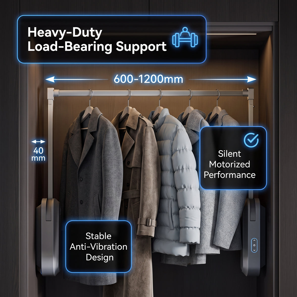 Smart Electric Wardrobe Lift | Motorized Pull-Down Closet Rod | Æltera