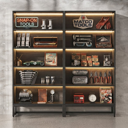 71-Inch LED Tall Bookshelf | 5-Tier Industrial Display Rack & Heavy-Duty Storage Cabinet