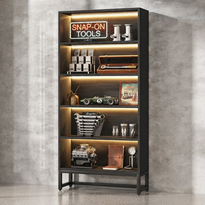71-Inch LED Tall Bookshelf | 5-Tier Industrial Display Rack & Heavy-Duty Storage Cabinet