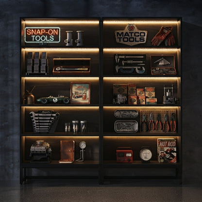 71-Inch LED Tall Bookshelf | 5-Tier Industrial Display Rack & Heavy-Duty Storage Cabinet