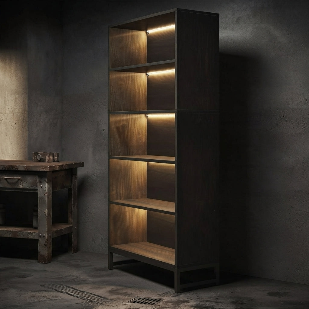 71-Inch LED Tall Bookshelf | 5-Tier Industrial Display Rack & Heavy-Duty Storage Cabinet